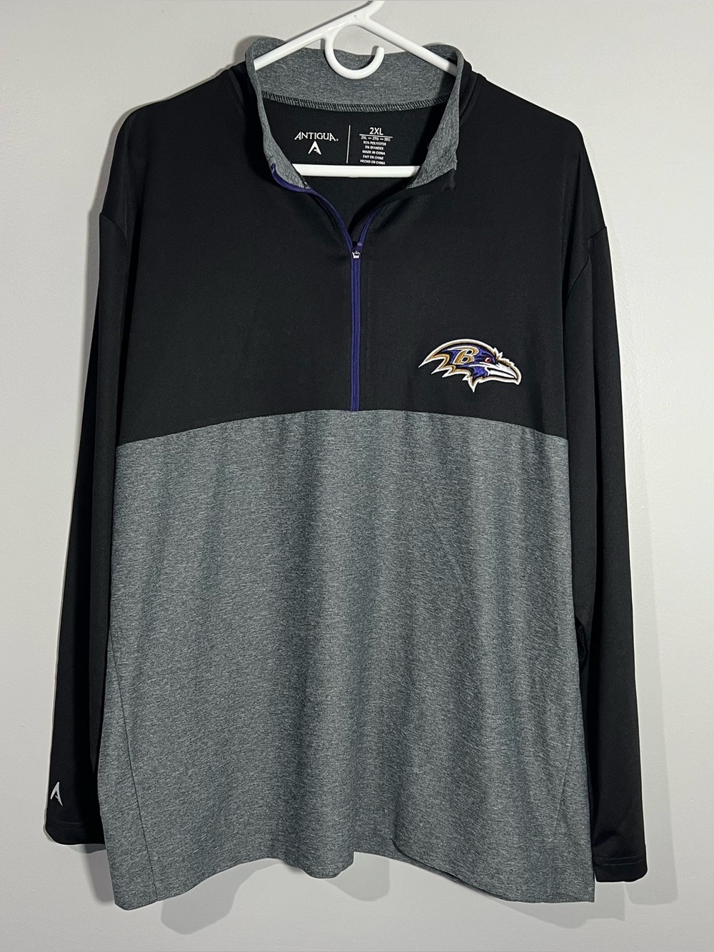 Antigua Baltimore Ravens Football Black Gray 1/4 Zip Pullover Mens 2XL